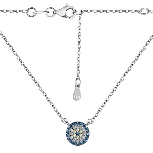 Jac Silver 925 Sterling Silver Blue & White Evil Eye Pendant Necklace – 5A Zircon Shine