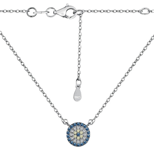 Jac Silver 925 Sterling Silver Blue & White Evil Eye Pendant Necklace – 5A Zircon Shine