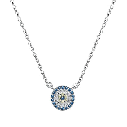 Jac Silver 925 Sterling Silver Blue & White Evil Eye Pendant Necklace – 5A Zircon Shine