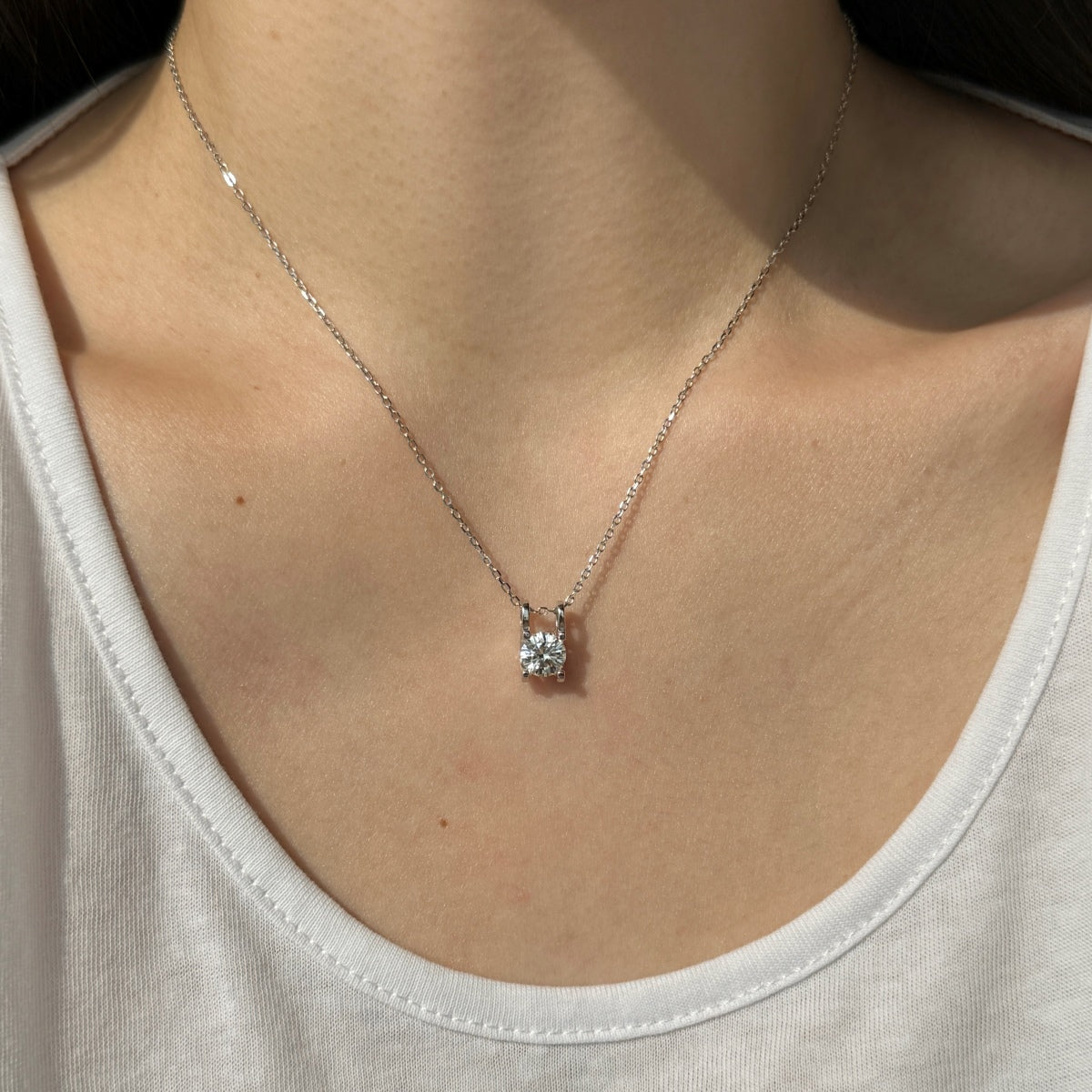 Jac Silver 925 Sterling Silver Solitaire Pendant Necklace with 1 Carat Zircon – Sleek Modern Setting