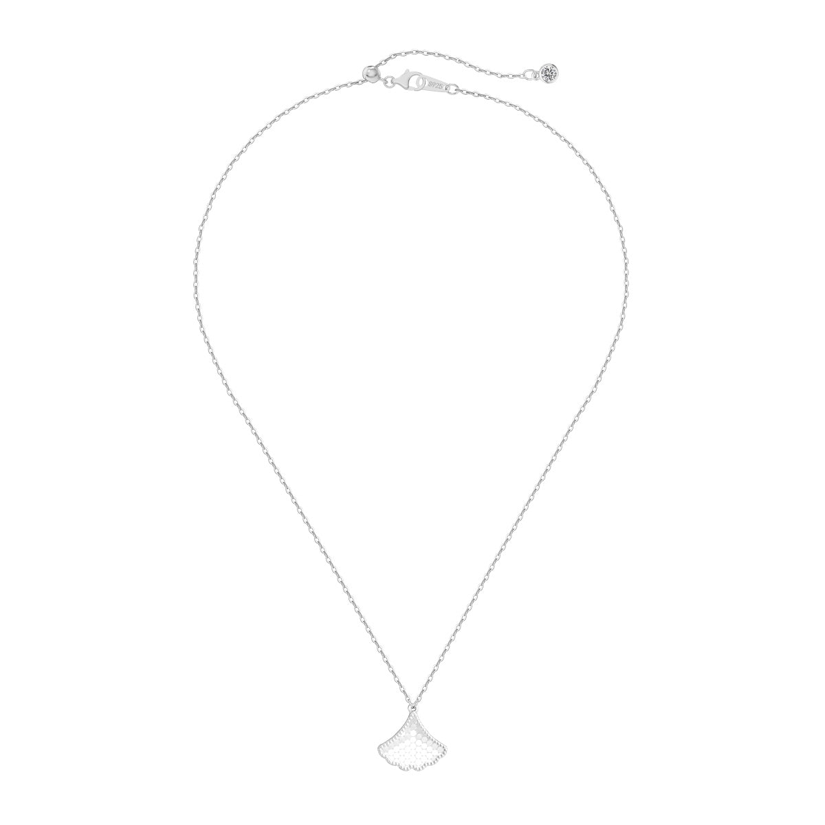 Jac Silver 925 Sterling Silver Textured Fan Pendant Necklace