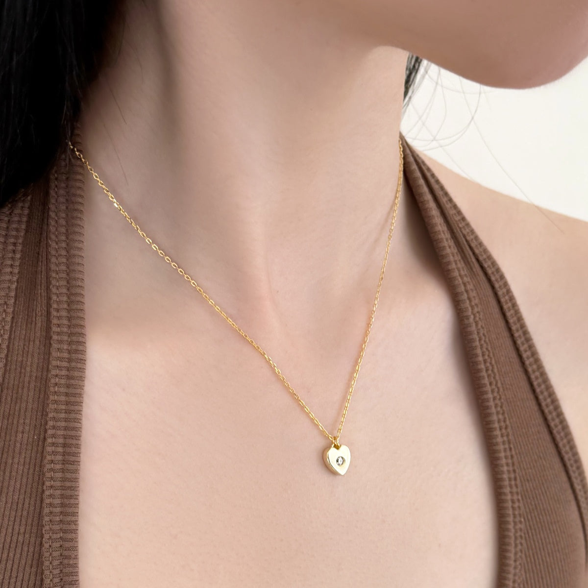 Jac Silver 14K Gold Plated Mini Heart Pendant Necklace with 5A Zircon – 925 Sterling Silver