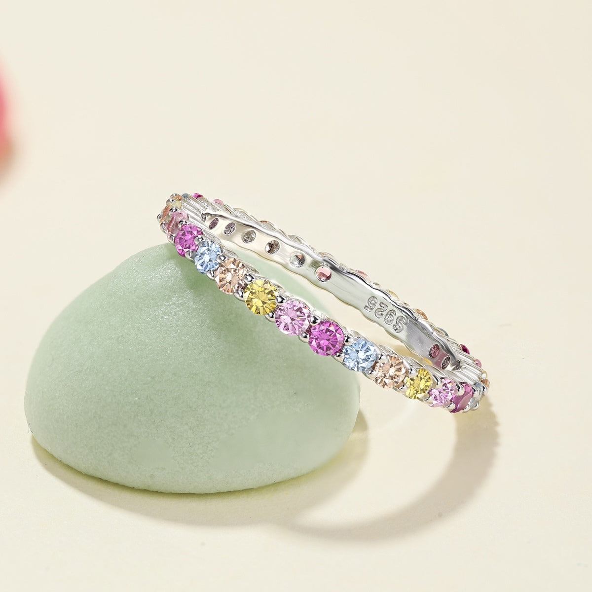JAC Silver Ready to Ship Oem Odm S925 Sterling Silver Ring Band Rainbow Colorful Pink Diamond Cz Cubic Zirconia Rings Jewelry Women