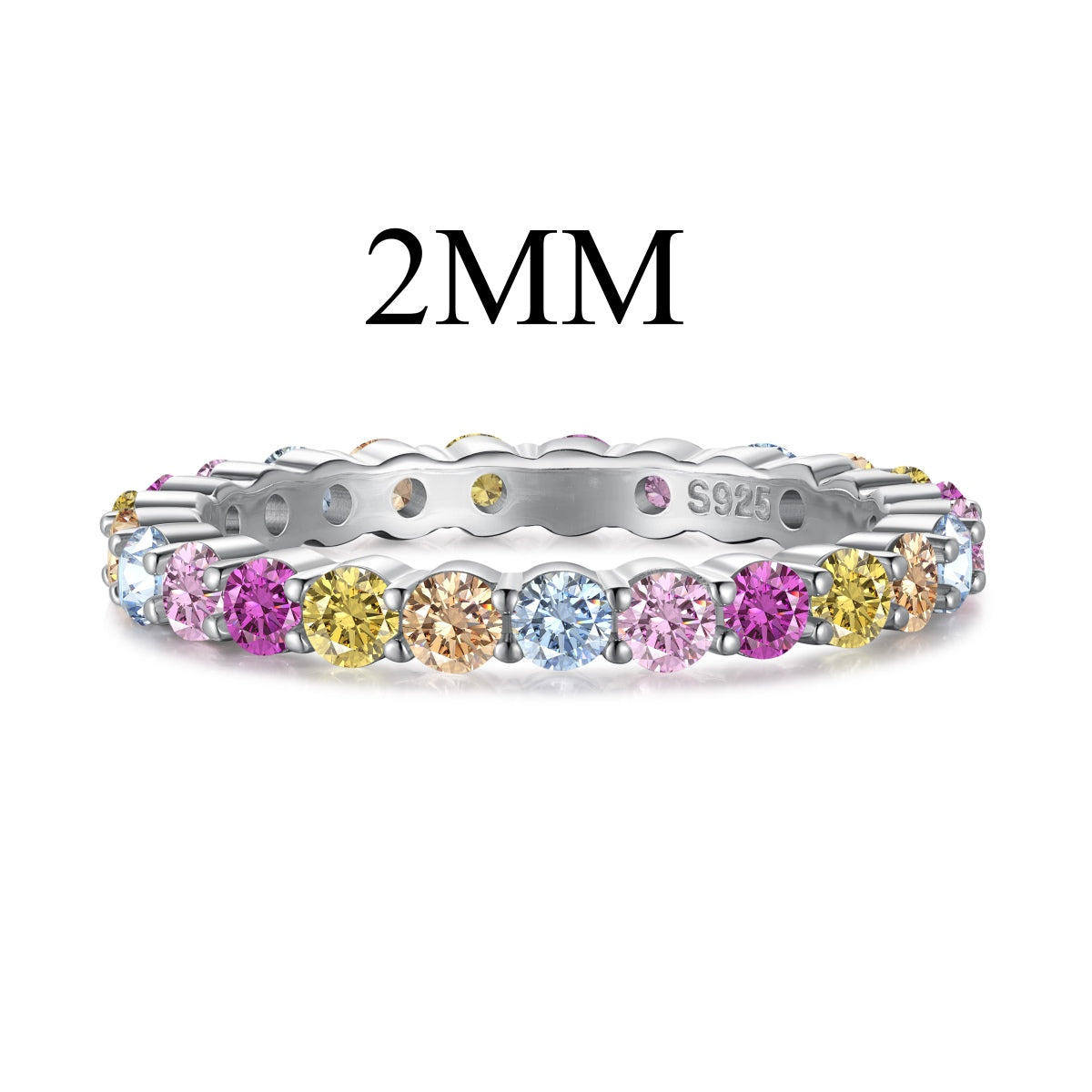 JAC Silver Ready to Ship Oem Odm S925 Sterling Silver Ring Band Rainbow Colorful Pink Diamond Cz Cubic Zirconia Rings Jewelry Women