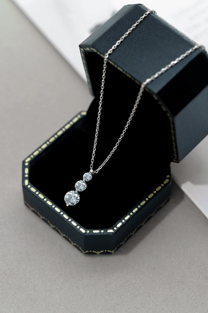 Jac Silver 925 Sterling Silver Three-Stone Drop Pendant Necklace with 5A Zircon