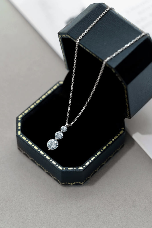 Jac Silver 925 Sterling Silver Three-Stone Drop Pendant Necklace with 5A Zircon