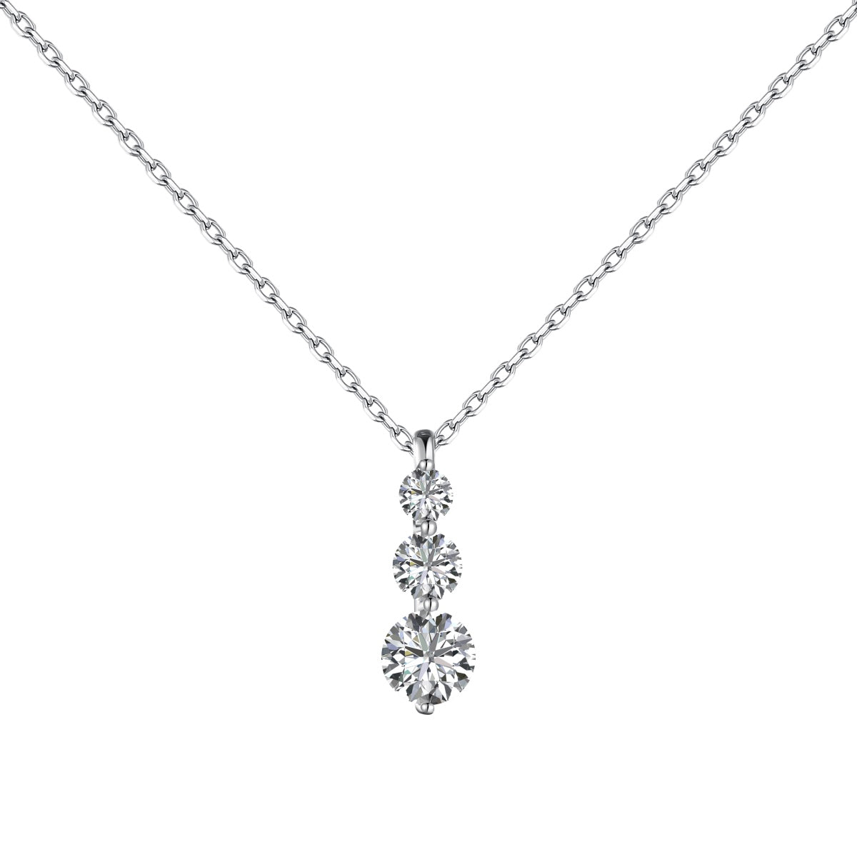 Jac Silver 925 Sterling Silver Three-Stone Drop Pendant Necklace with 5A Zircon