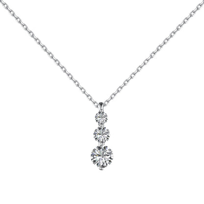 Jac Silver 925 Sterling Silver Three-Stone Drop Pendant Necklace with 5A Zircon