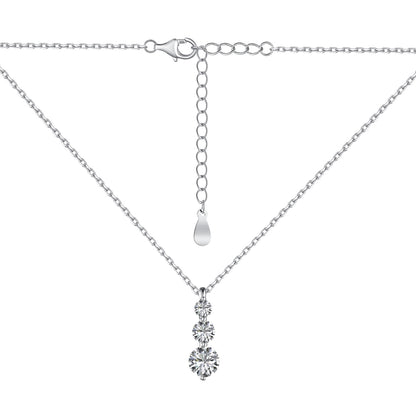 Jac Silver 925 Sterling Silver Three-Stone Drop Pendant Necklace with 5A Zircon