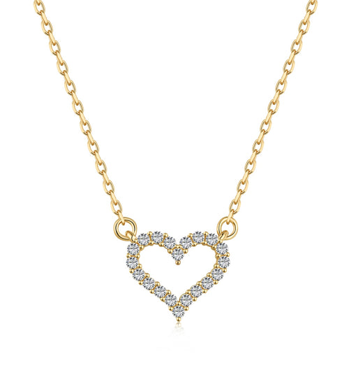 18K Gold Plated Heart Pendant Necklace with 5A Zircon Stones – Elegant Love Charm