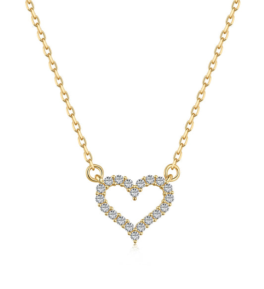 18K Gold Plated Heart Pendant Necklace with 5A Zircon Stones – Elegant Love Charm