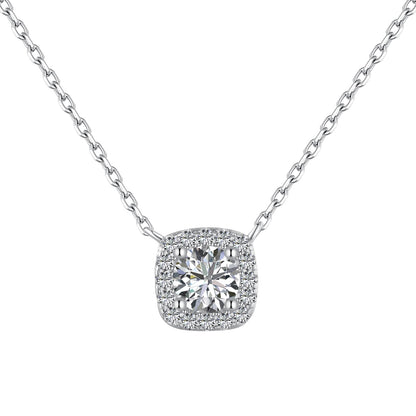 Jac Silver 925 Silver Elegant Cushion Halo Pendant Necklace with 0.5 Carat Round 5A Zircon
