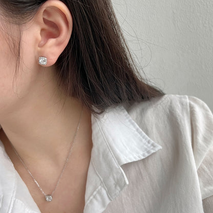 Jac Silver 925 Silver Elegant Cushion Halo Pendant Necklace with 0.5 Carat Round 5A Zircon