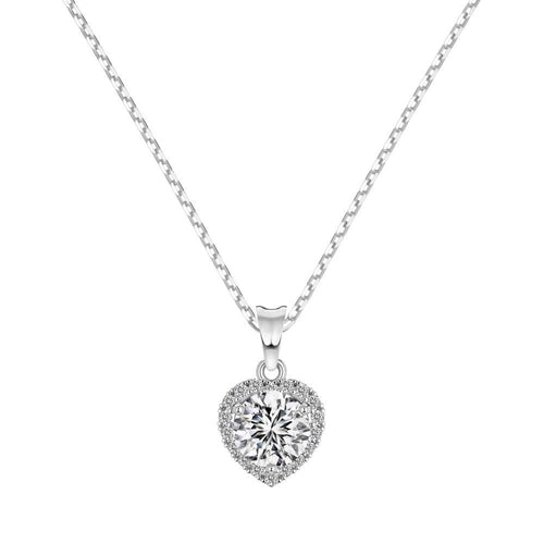 JAC Silver Classic Jewelry 925 Sterling Silver Link Chain 5A Cubic Zirconia Love Heart Shape Pendant Necklaces for Daily Wear