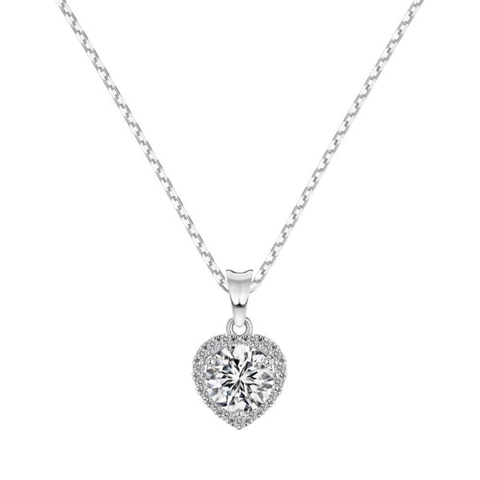 JAC Silver Classic Jewelry 925 Sterling Silver Link Chain 5A Cubic Zirconia Love Heart Shape Pendant Necklaces for Daily Wear