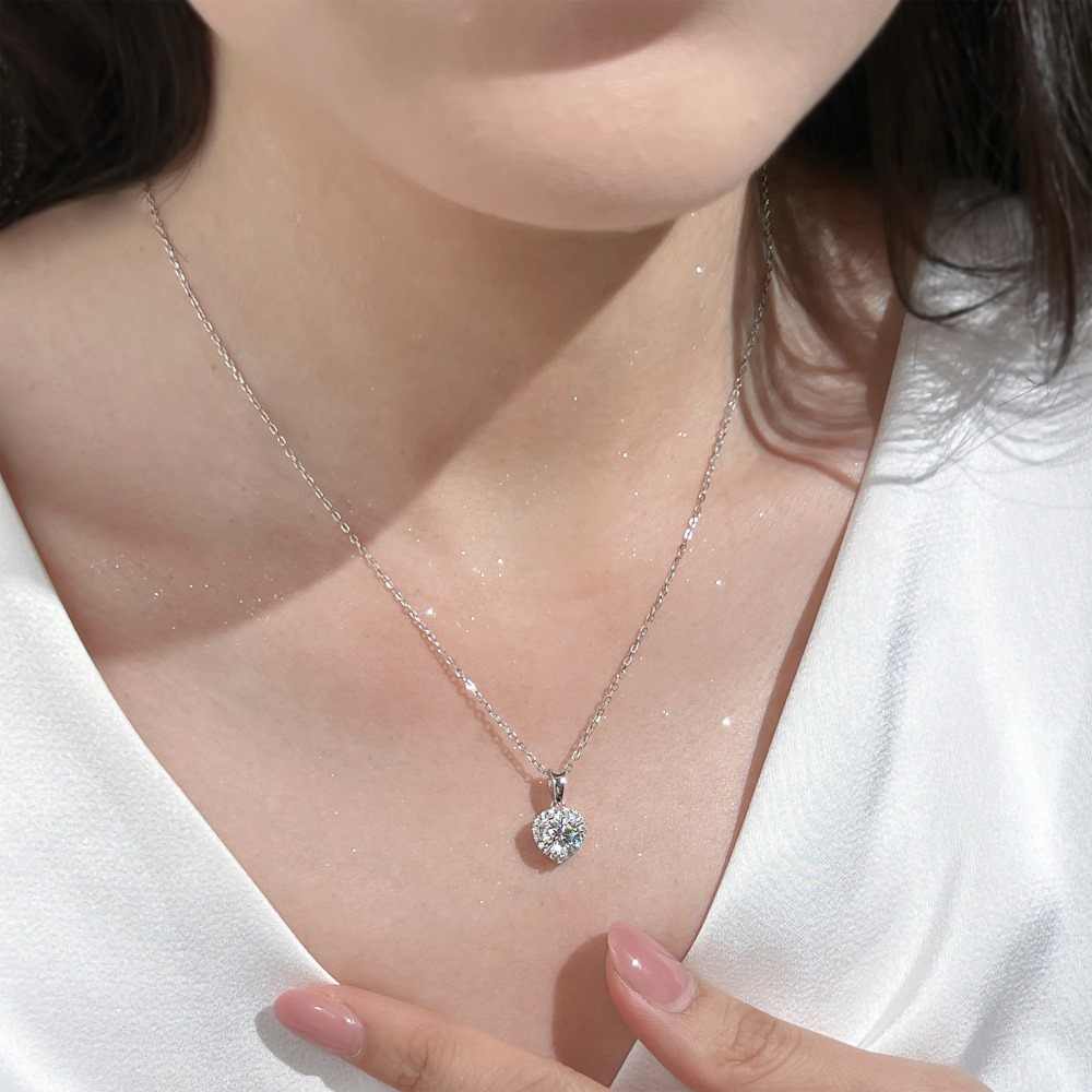 JAC Silver Classic Jewelry 925 Sterling Silver Link Chain 5A Cubic Zirconia Love Heart Shape Pendant Necklaces for Daily Wear