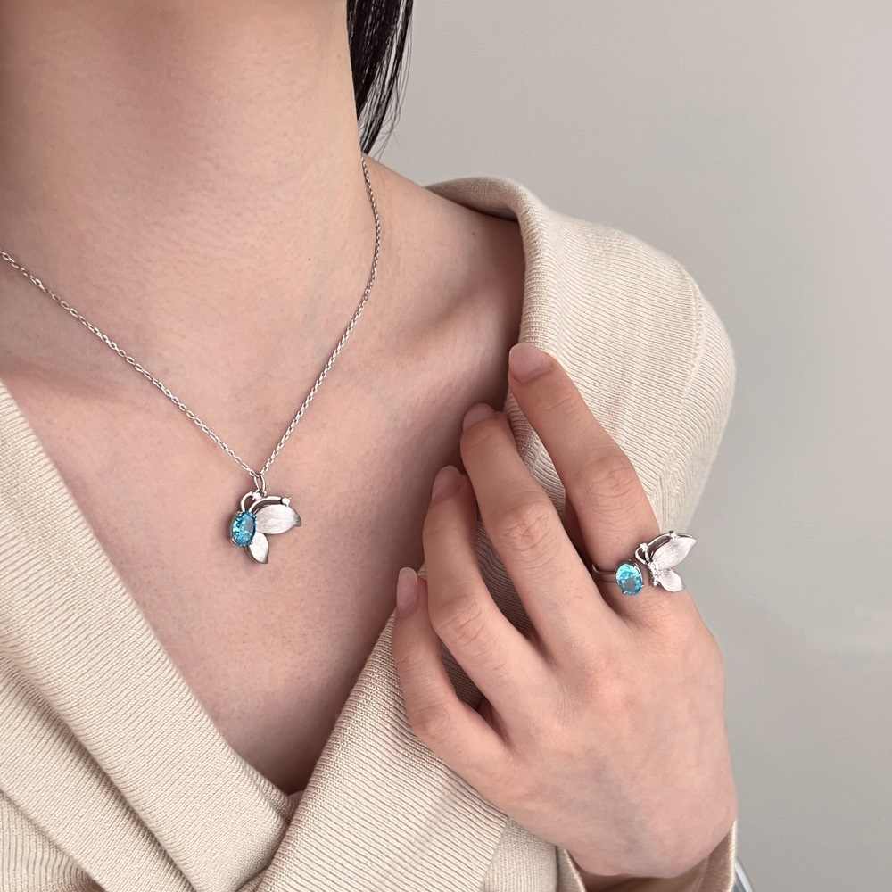 JAC Silver High Jewel Link Chain 8A Iced Out Cut Zirconia Butterfly Pendant Necklace