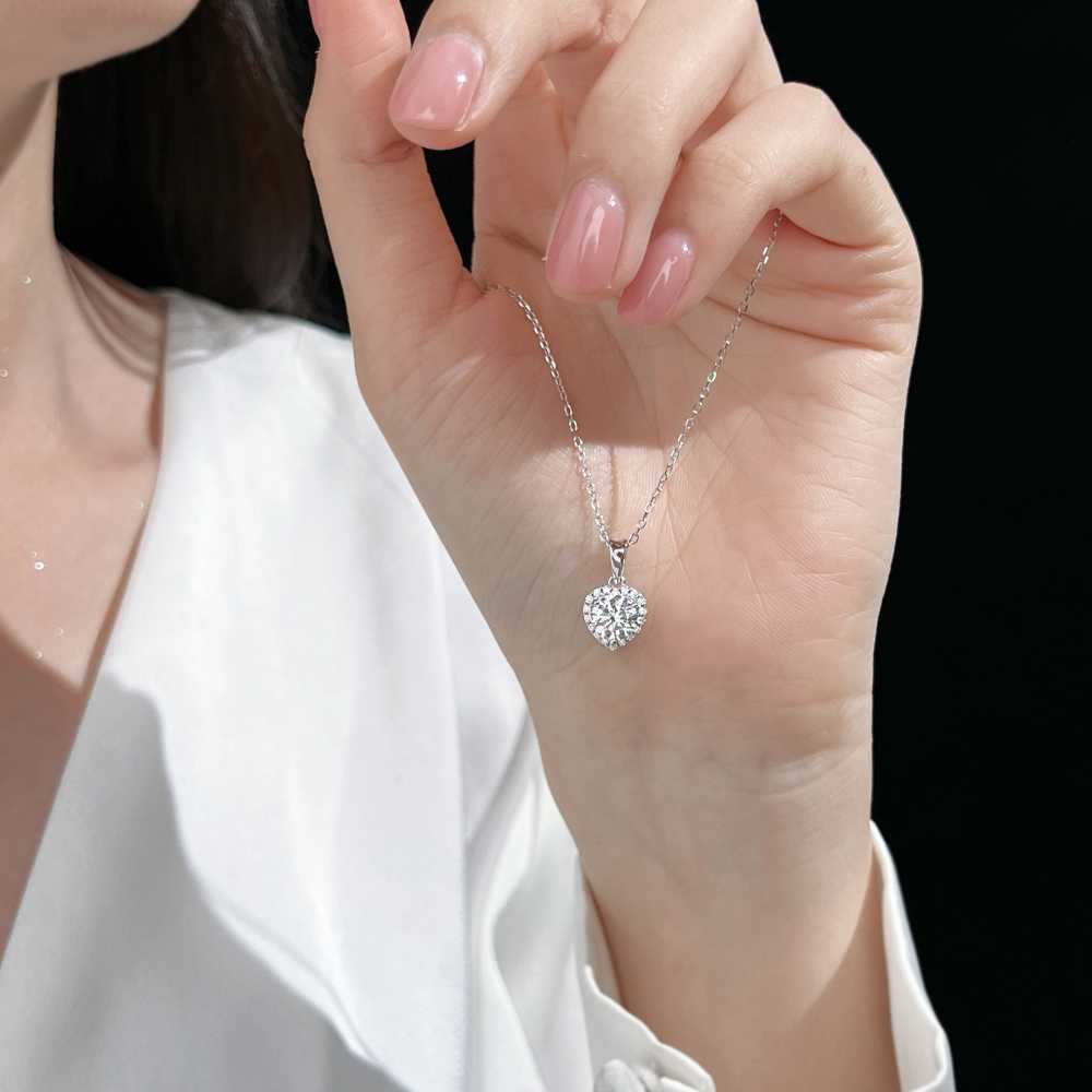 JAC Silver Classic Jewelry 925 Sterling Silver Link Chain 5A Cubic Zirconia Love Heart Shape Pendant Necklaces for Daily Wear