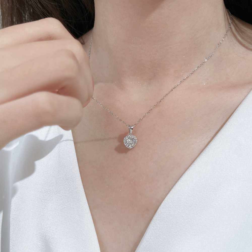 JAC Silver Classic Jewelry 925 Sterling Silver Link Chain 5A Cubic Zirconia Love Heart Shape Pendant Necklaces for Daily Wear